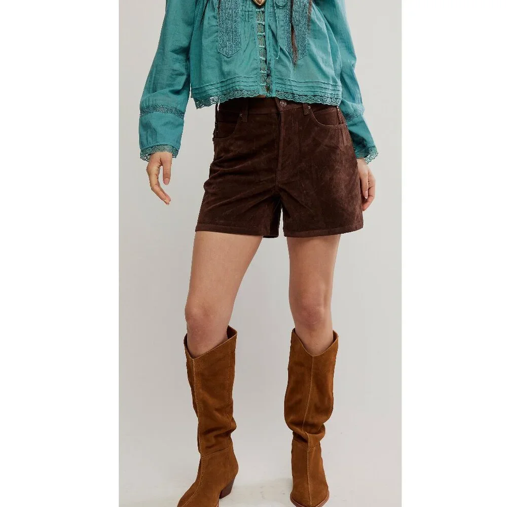 Free People Tippi Vegan Suede Shorts Chicory Coffee